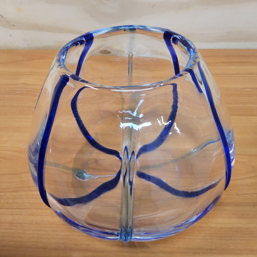 Vintage hand-blown Murano transparent / cobalt blue vase
