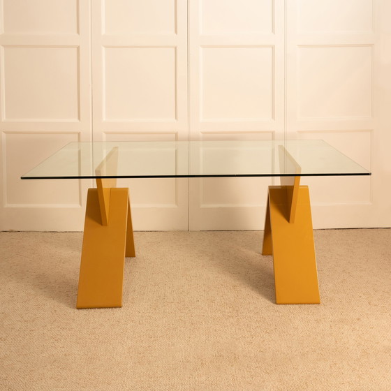 Image 1 of Lacquered & Glass Dining Table / Desk