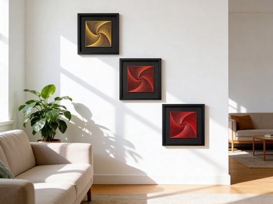 Image 1 of 3D-gedrucktes geometrisches Spiralkunstwerk – Seiden-PLA auf Leinwand – Gerahmte, limitierte Auflage (2026)