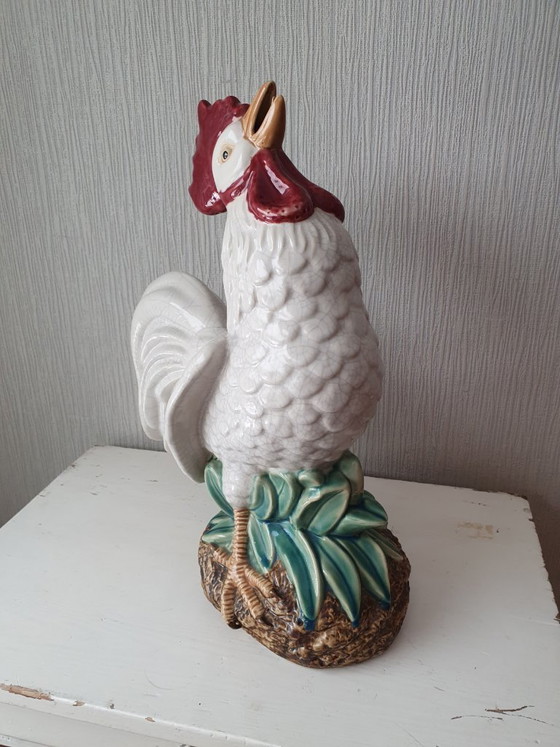 Image 1 of Grand coq vintage en céramique – glaçure craquelée – 47 cm