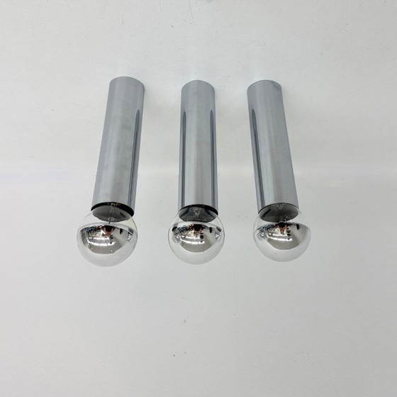 Image 1 of Set di 3 lampade da soffitto/parete minimaliste con tubo cromato, anni '70