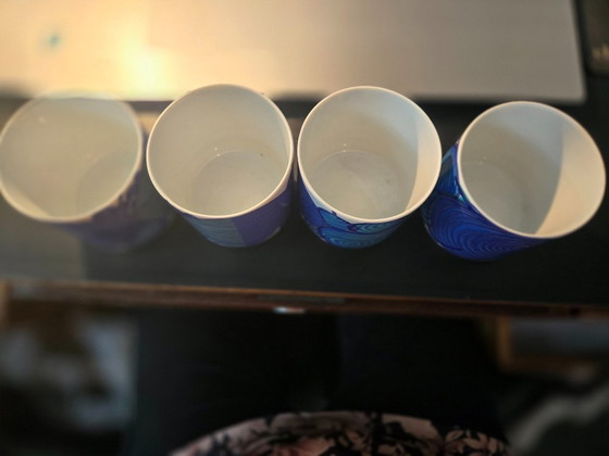 Image 1 of 4 ceramic mugs in white and blue - 70s design - Herta Bengtson Thomas Rosenthal Group Germany Totally cool