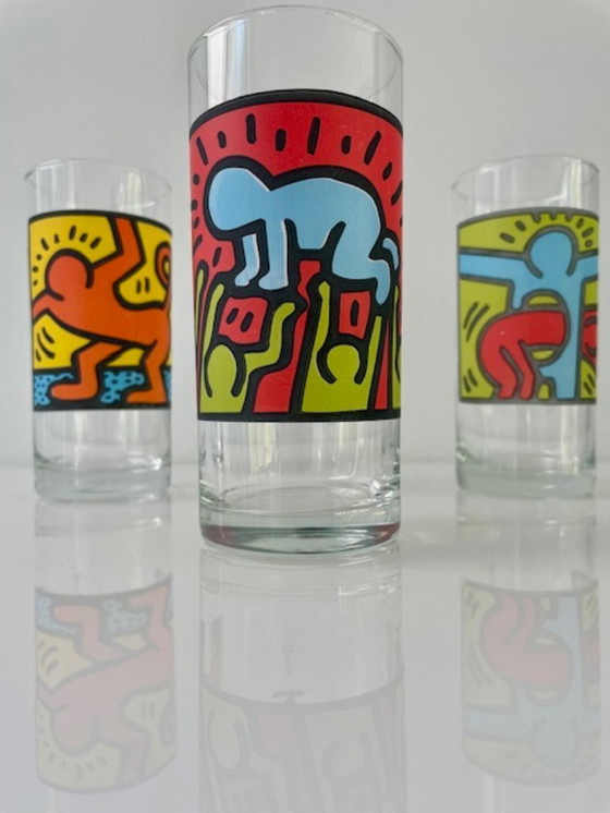 Image 1 of 3x Keith Haring X Quick long drink glasses - 1990s