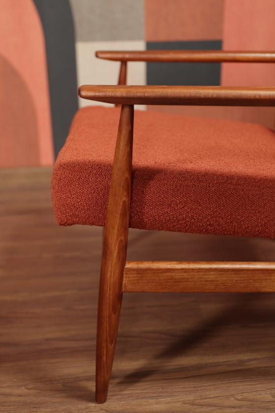 Image 1 of Lounge Chair and footrest Vintage Terracota Boucle,  Mid Century Design, 1960