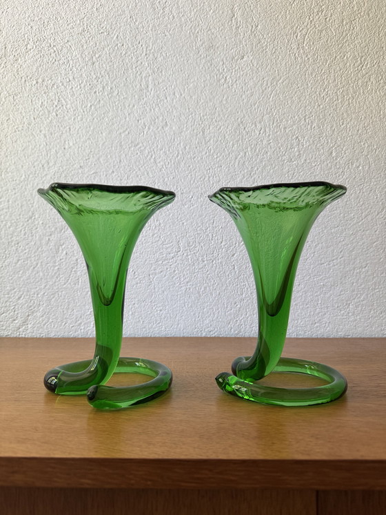 Image 1 of Vases cornet verre soufflé années 60