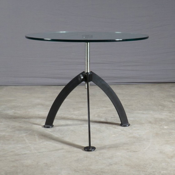 Image 1 of Vintage coffee table – glass – metal base – height-adjustable