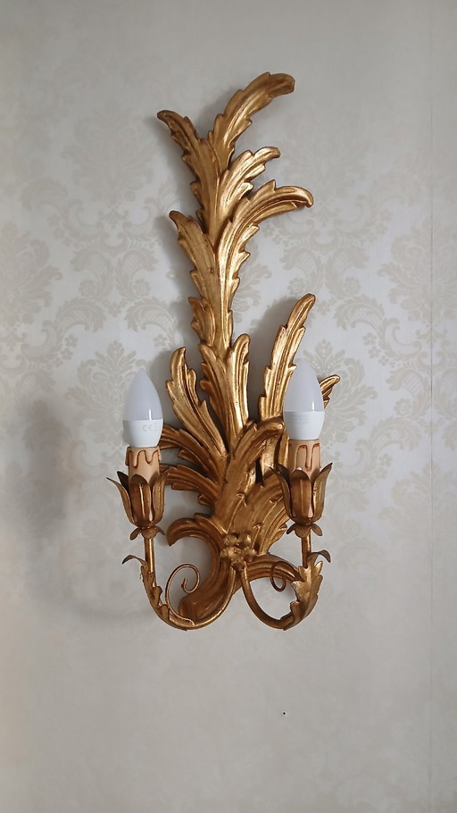 Set di lampade da parete in legno dorato in stile fiorentino italiano – wandlampen, Wood