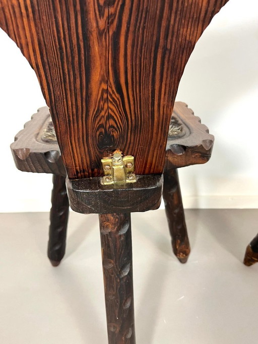 Brutalist Spanish tripod chairs with cowhide from the 1960s