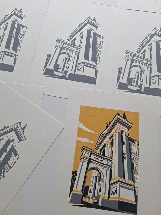 Stampa artistica architettonica in giallo e grigio, Stampe artistiche, Carta, Modern (foto 3 di 10)