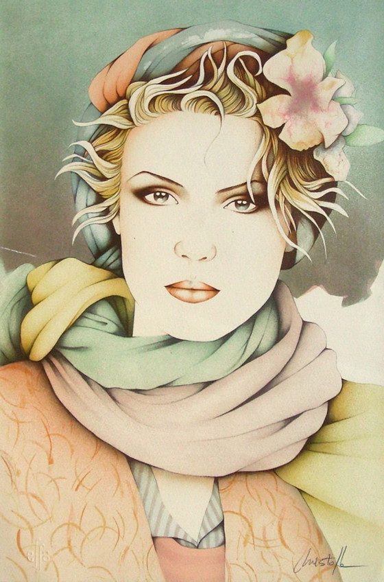 Image 1 of CHRISTOPHE Woman with a Scarf Signed lithograph 1985