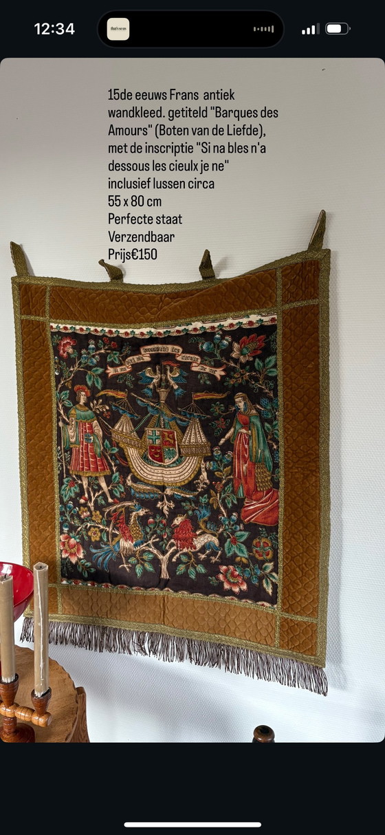 Image 1 of Antique looped tapestry "Barques des Amours"