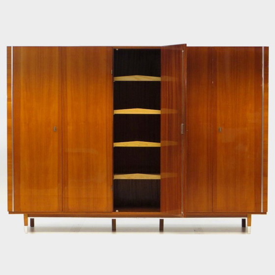 Image 1 of Grote 5-deurs vintage design kledingkast in teak, 1960s