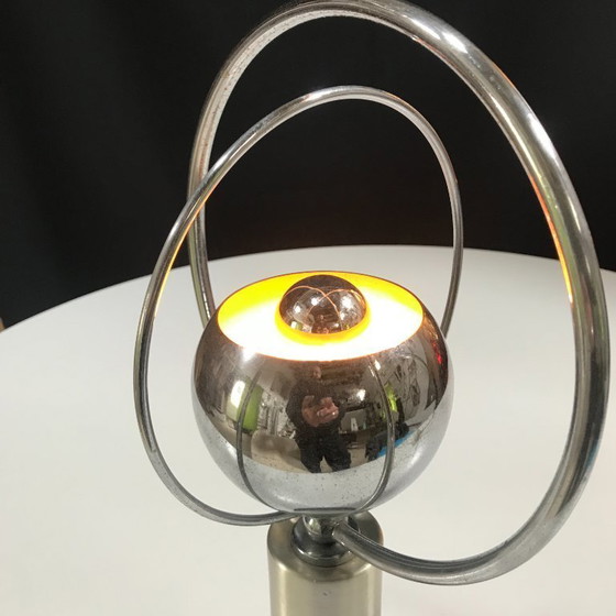 Image 1 of Lampada da tavolo vintage - Anelli - Acciaio/legno - Era spaziale - 1970