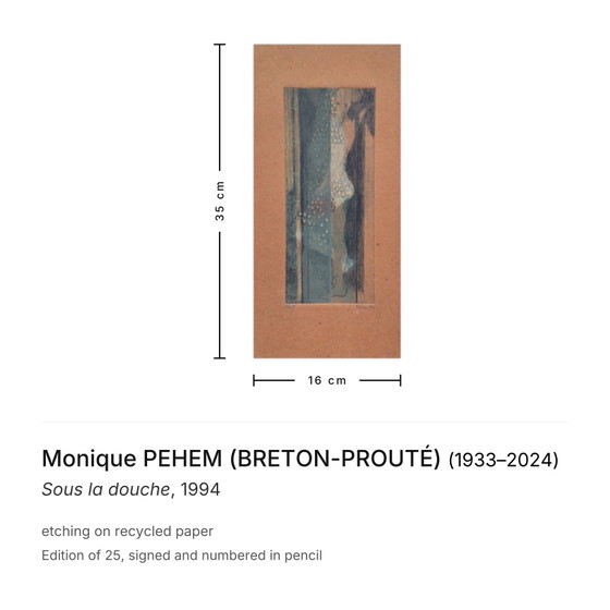 Monique Pehem (Breton-Prouté) Gravure Signée Sous La Douche 1994 – Lithographies et sérigraphies, Paper (photo 3 of 5)