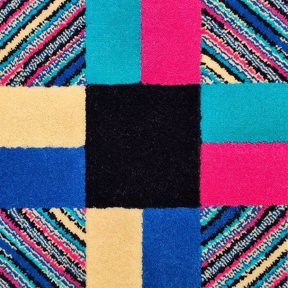 Image 1 of Tappeto geometrico in lana "Square" di Ottavio Missoni, anni '90. Eccezionale esempio di design postmoderno italiano.