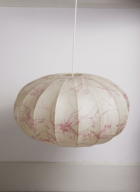 Image 1 of Italian Coccoon Pendant Lampshade Mid Century Modern Resin Large Hanging Light Vintage 1960s