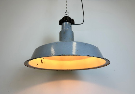 Image 1 of Large Industrial Midcentury Grey Enamel Factory Lamp, 1950s
