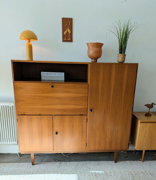 Vintage teakhouten highboard, secretaire