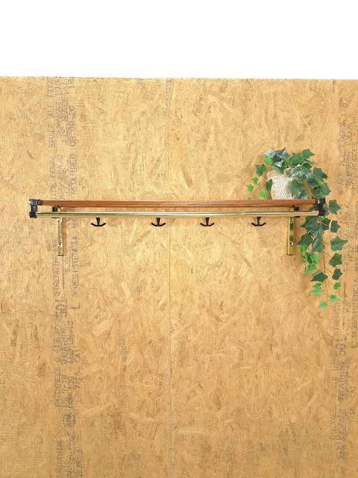 Coat Stand Habo From Sweden Gold Color With Teak And Shelf No. 2