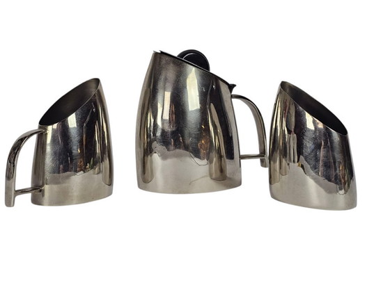 Image 1 of Art deco stijl - Hans Przyrembel - Bauhaus - koffie/thee set. (3) -  verzilverd messing  - bakeliet - 2e kwart 20e eeuw