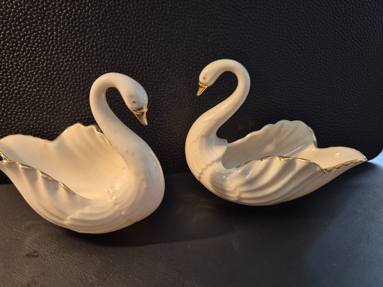 Image 1 of 2 kleine Schwäne - Porzellanfiguren - Lenox USA, mit Goldrand
