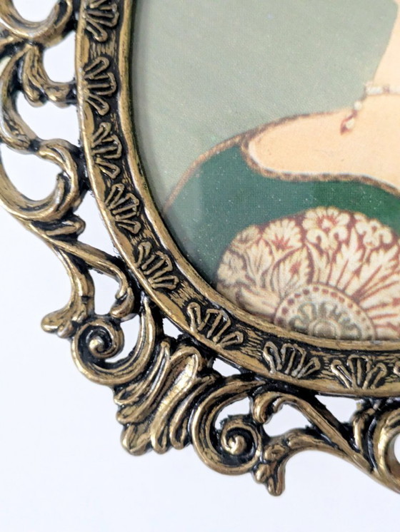 Image 1 of Set di 6 stampe d'arte vittoriane, cornice vintage in metallo dorato, Made in Italy, anni '70