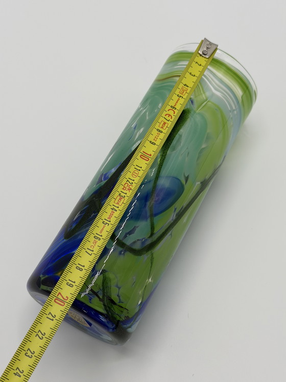 Image 1 of Vintage hand-blown design vase – Artefuego La Palma – blue/green glass art