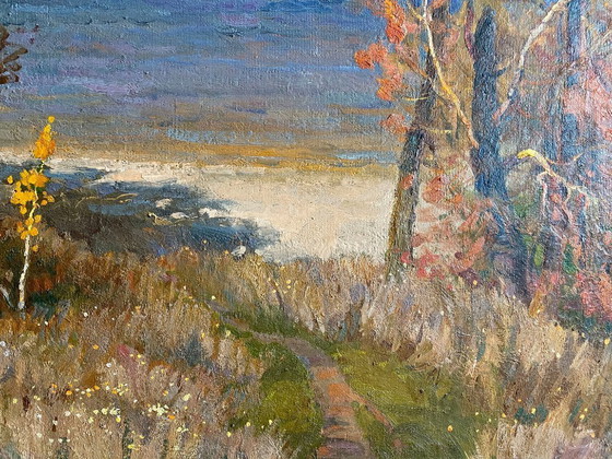 Image 1 of Original Vintage Oil Painting Nature Landscape By the River