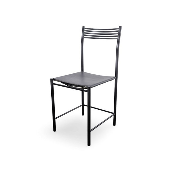 Black Leather Chair 1980s Italy Vintage Dining Chair, Metal (photo 4 of 8)