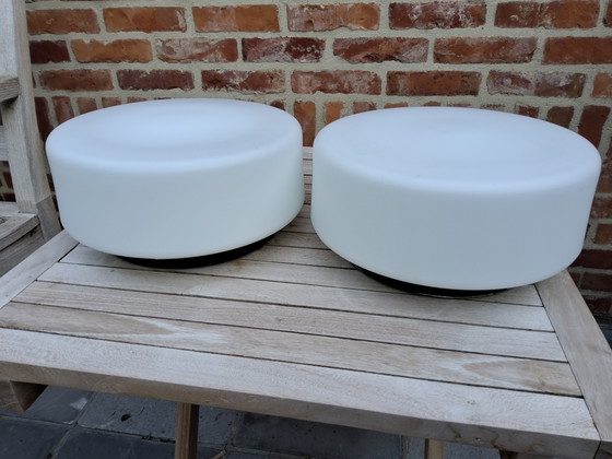 Image 1 of 2 Vintage Bauhaus-style ceiling lamps, matte white opaline glass shade