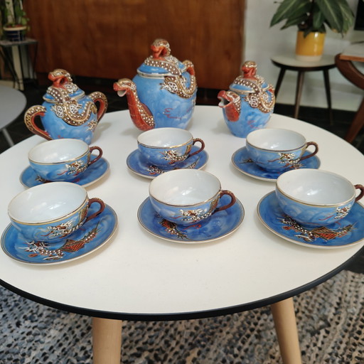 Juego de té japonés Dragonware para 6 personas – Juego decorado con Blue Moriage