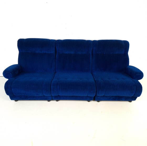 Image 1 of Canapé modulable vintage, 3 parties, tissu velours côtelé bleu roi