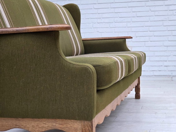 Image 1 of 1970, canapé danois 3 places, meuble en laine, bois de chêne massif.