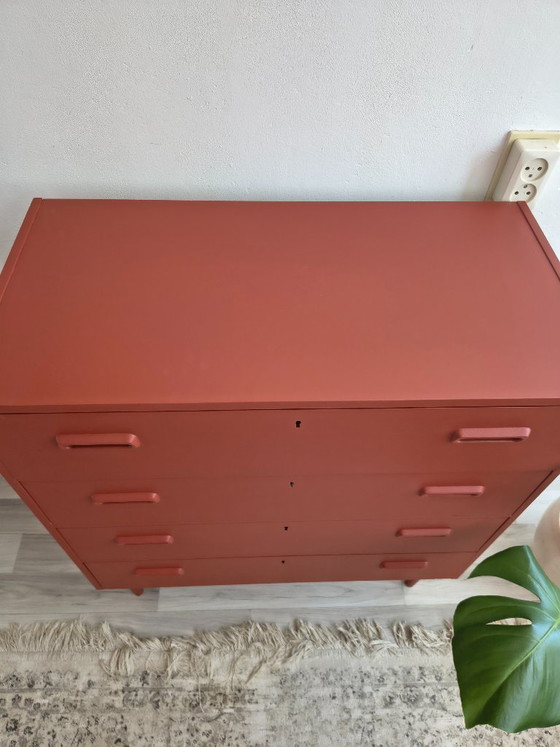 Vintage Swedish Chest of Drawers – Terracotta Red – Mid Century – Sideboard, Wood (photo 6 of 8)