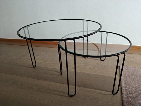 Image 1 of Set of vintage glass coffee tables / nesting tables – Italian design