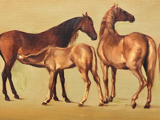 Schilderij "Merries met veulens". – Schilderijen & Tekeningen, Canvas, Vintage (photo 4 of 8)