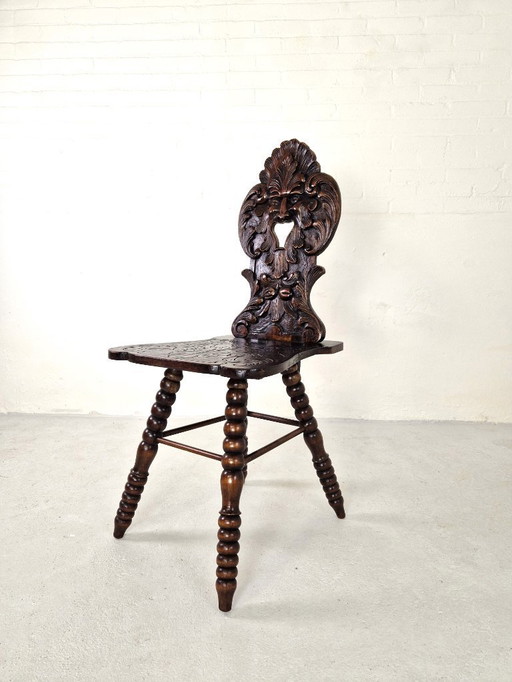 Antique Gothic hall chair Bobbin Legs