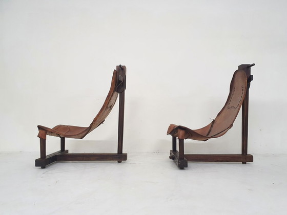 Image 1 of Ensemble de deux fauteuils lounge en cuir façon selle, Brésil, années 1960