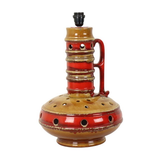 Image 1 of Large Lamp Base Red and Yellow Ceramic