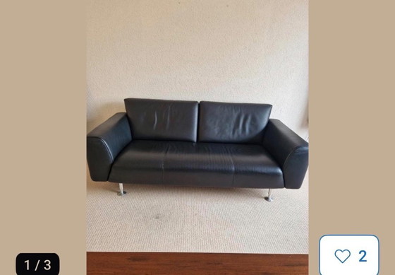 Image 1 of Rolf Benz designer sofa – black leather, minimalist & stylish