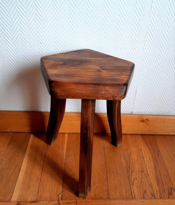 Image 1 of Vintage solid wood brutalist stool