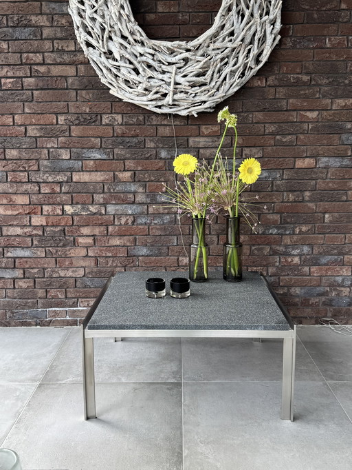 2x M2 coffee tables stainless steel with stone top