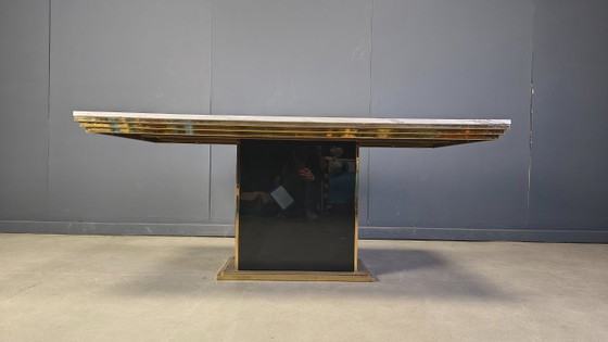 Image 1 of Vintage white marble and brass dining table, 1970s