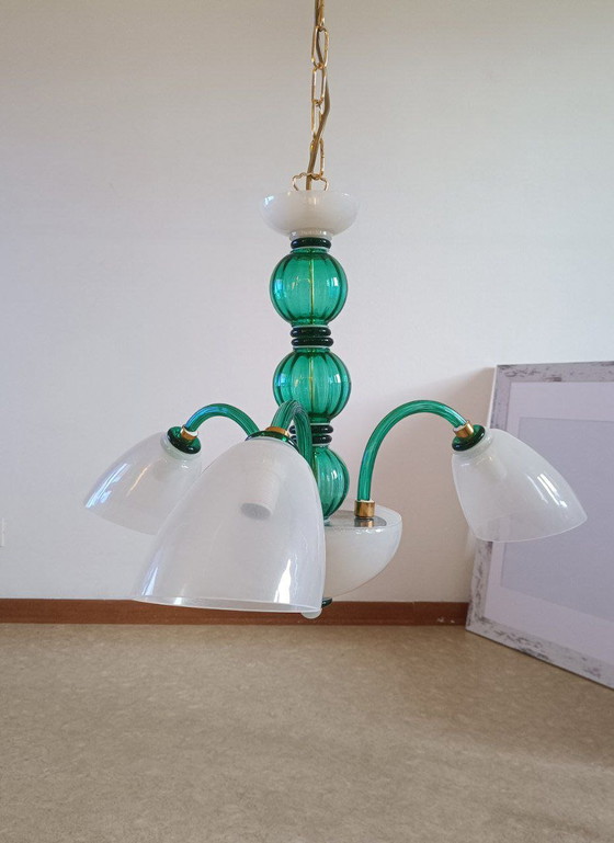 Image 1 of MURANO Sylcom 3-lichts hanglamp in smaragdgroen, in hoogte verstelbaar.