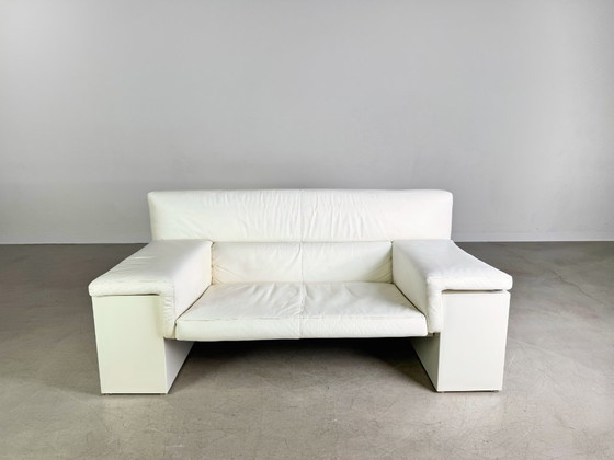 Image 1 of Original Knoll Brigadier two-seater leather white Cini Boeri 1980