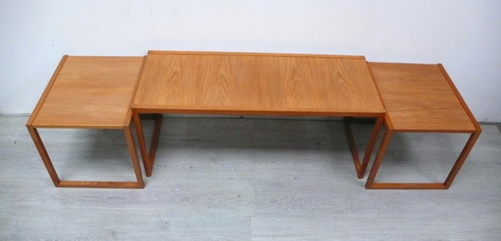 Image 1 of Teakhouten salontafelset uit de jaren 60, 3-delig, model 134 van Kai Kristiansen, multifunctioneel en flexibel, Deens modern.