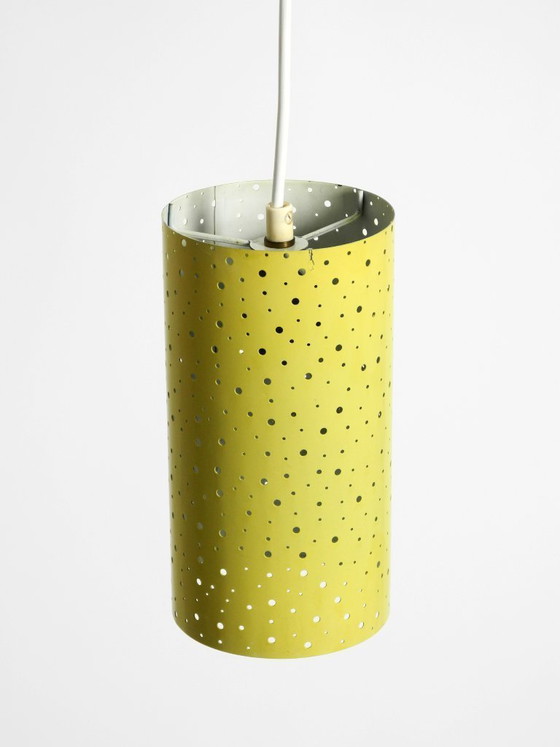 Image 1 of Beautiful mid-century pendant lamp in perforated metal, mustard yellow, by Ernest Igl for Hillebrand