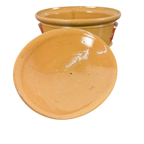 Antike französische Terrakotta-Kasserolle mit Deckel, Tischdekoration, Keramik, Braun, Rustic (Foto 6 von 9)