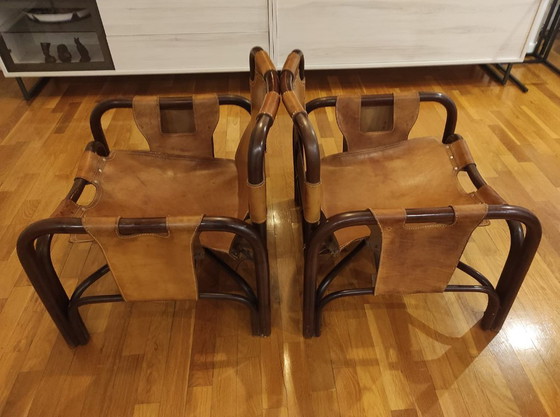 Image 1 of Chaises Safari en cuir Tito Agnoli pour Bonacina, Italie 1960