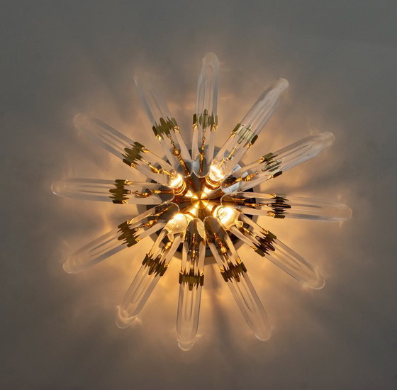 Image 1 of Stilkronen Mid-Century Modern Italian Crystal and Brass Wall Lamp, 1975